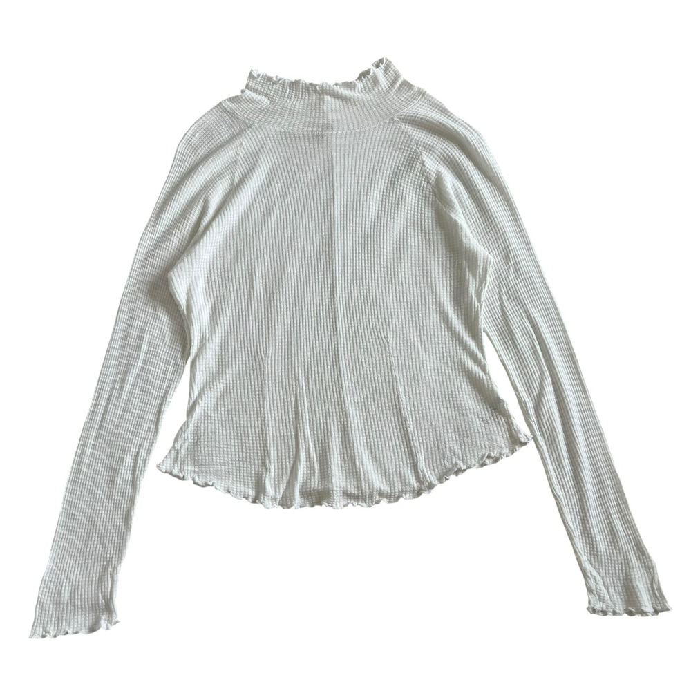 Free People Make It Easy Thermal Waffle Knit Long Sleeve Top in White SZ L
